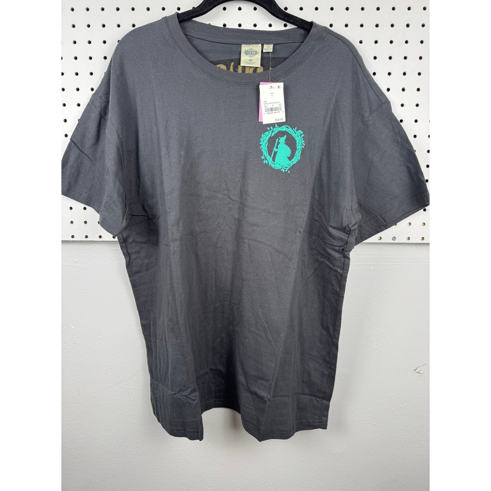 Wicked Movie Elphaba T-Shirt Charcoal Grey Teal Gold Embroidered Small NWT
